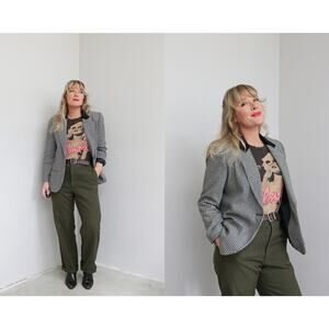 1990's Vintage Houndstooth & Velvet Blazer ~ Women's XS SM MD ~ Tailored Jacket